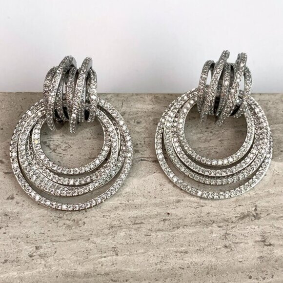 NEW~ Anthropologie Shashi Roux Silver & Cubic Zirconia Door Knocker Earrings - Picture 1 of 15